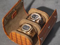 Etier Verdi Double Watch Roll Tan Crocodile Leather