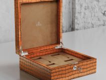Etier Tempo Four Watch Case Tan Crocodile Leather