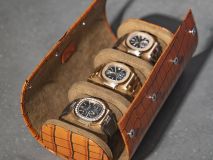 Etier Verdi Triple Watch Roll Tan Crocodile Leather
