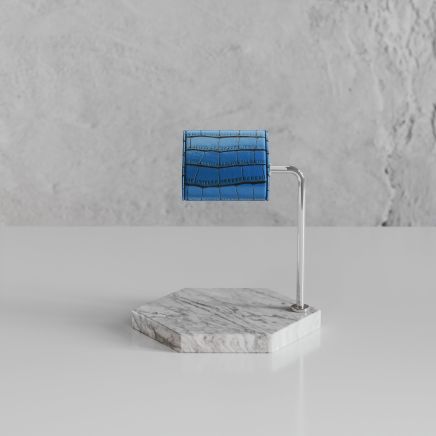 Etier Single Watch Stand Carrara Marble & Blue Crocodile Leather